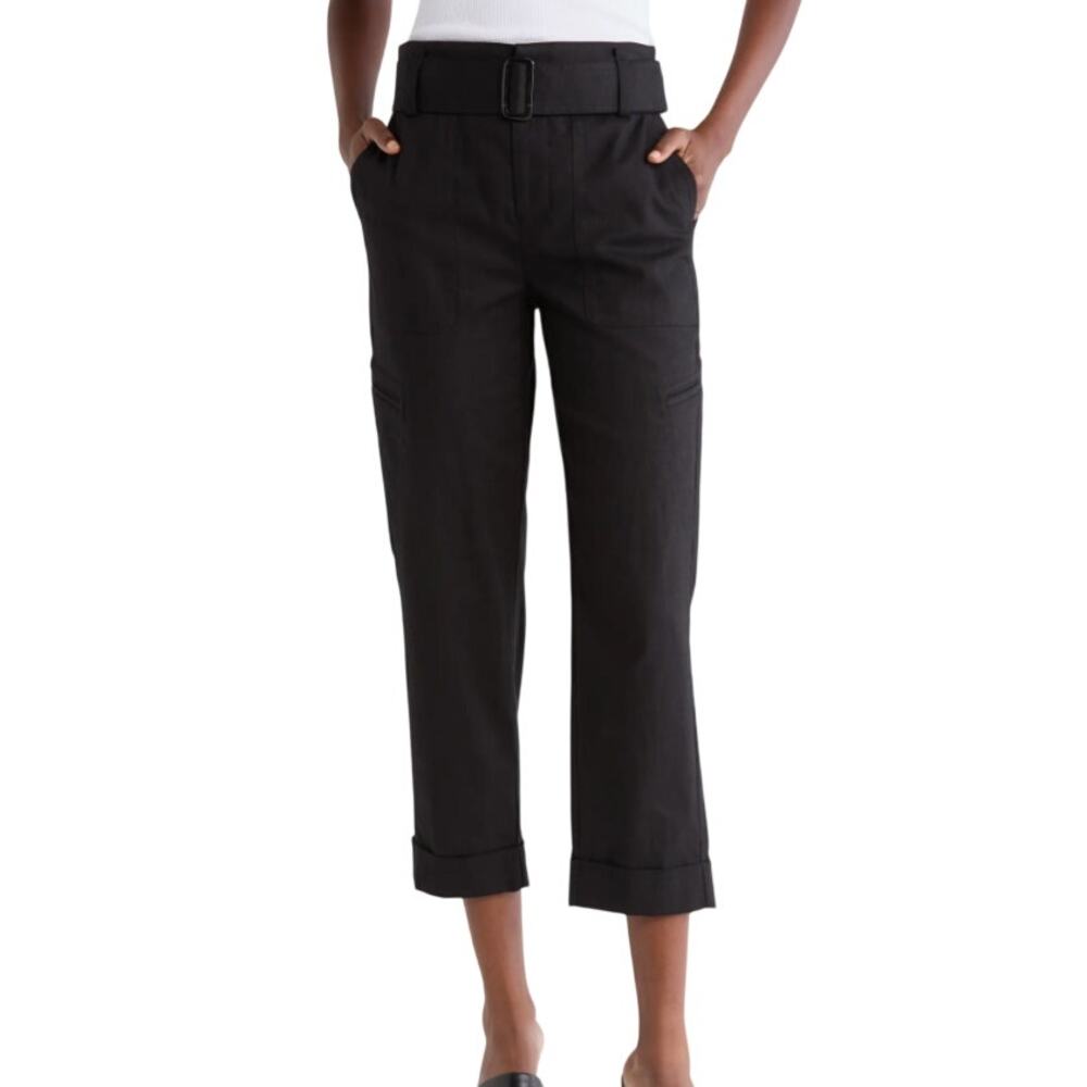 Vince Linen Blend Belted Cropped Trouser Pants Cuffed Casual Preppy Office XS